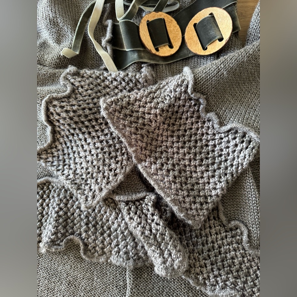 Boston Proper Asymmetrical Crochet Boho Gray Knit Ruffled Belted Cardigan Sz XS - Picture 13 of 16